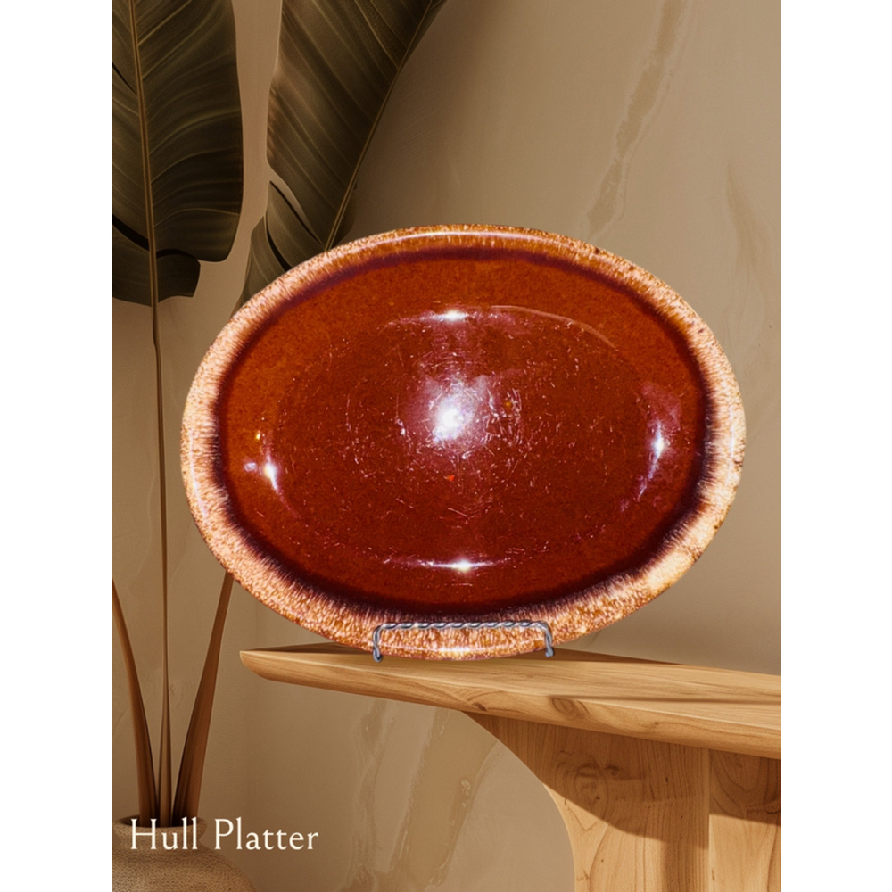 Vintage Hull Pottery Brown Glaze Drip Oval Platter Serving Dish